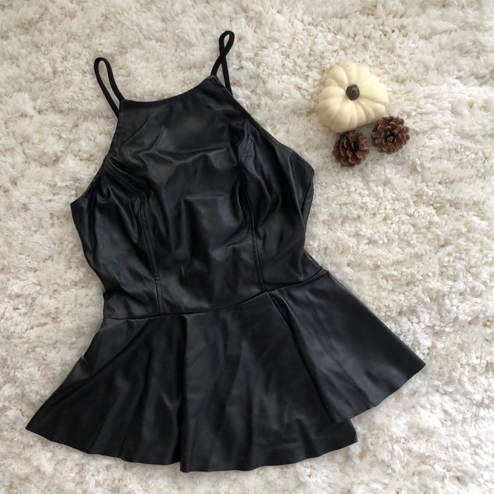 MaiTai leather peplum top extra small black